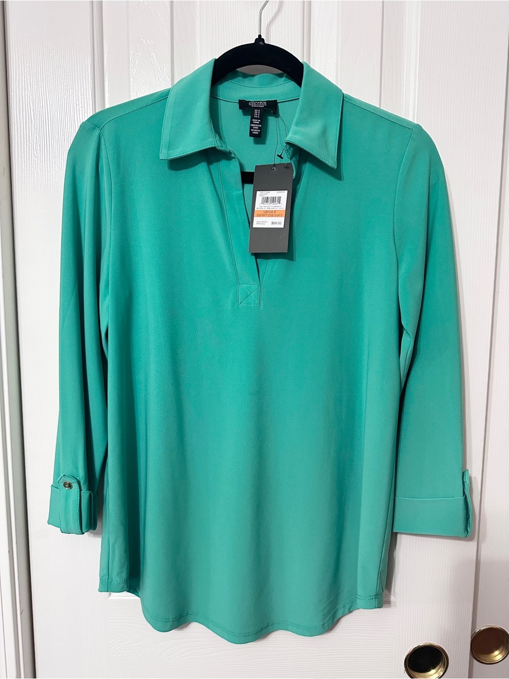 Jones New York Teal Green Collared V-Neck Tunic